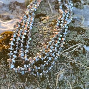 Vintage, 4 strand mirrored glass crystal and glass necklace, holiday wear, MCM